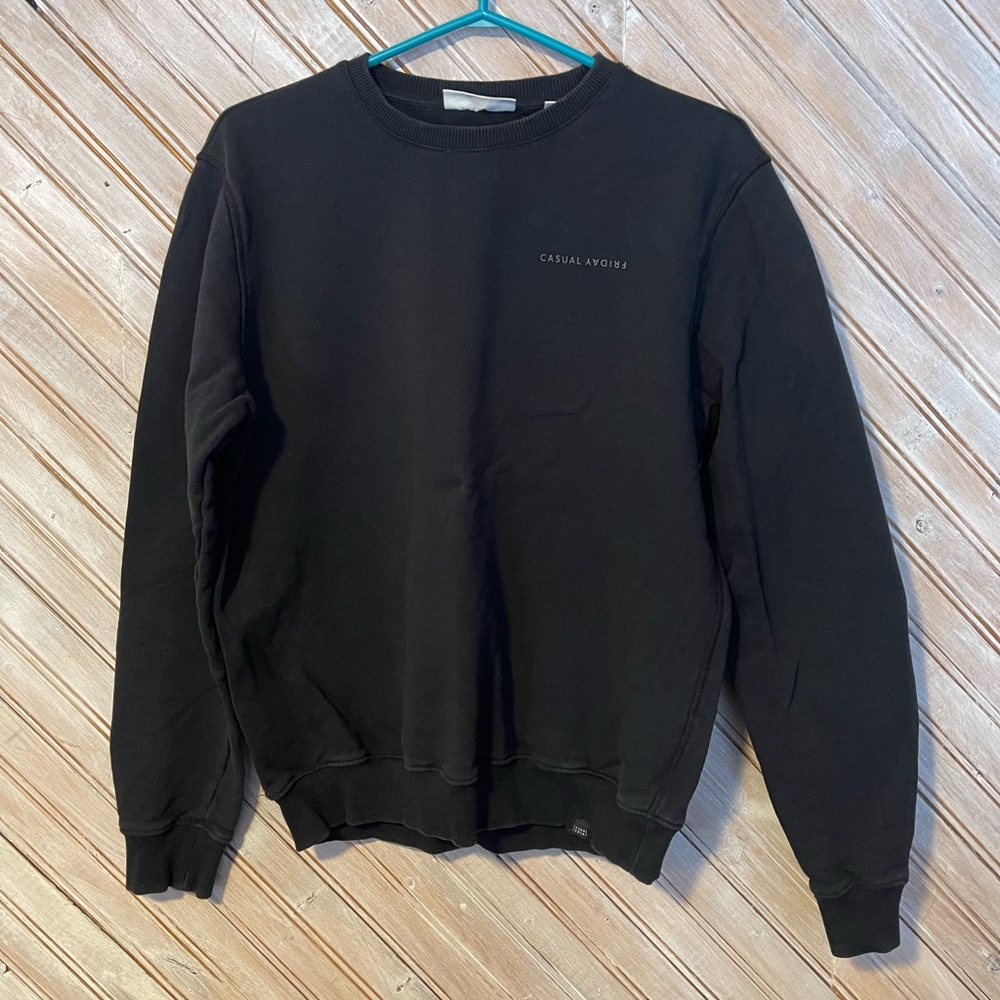 Casual Friday black crewneck pullover sweater 100% cotton soft warm basic plain